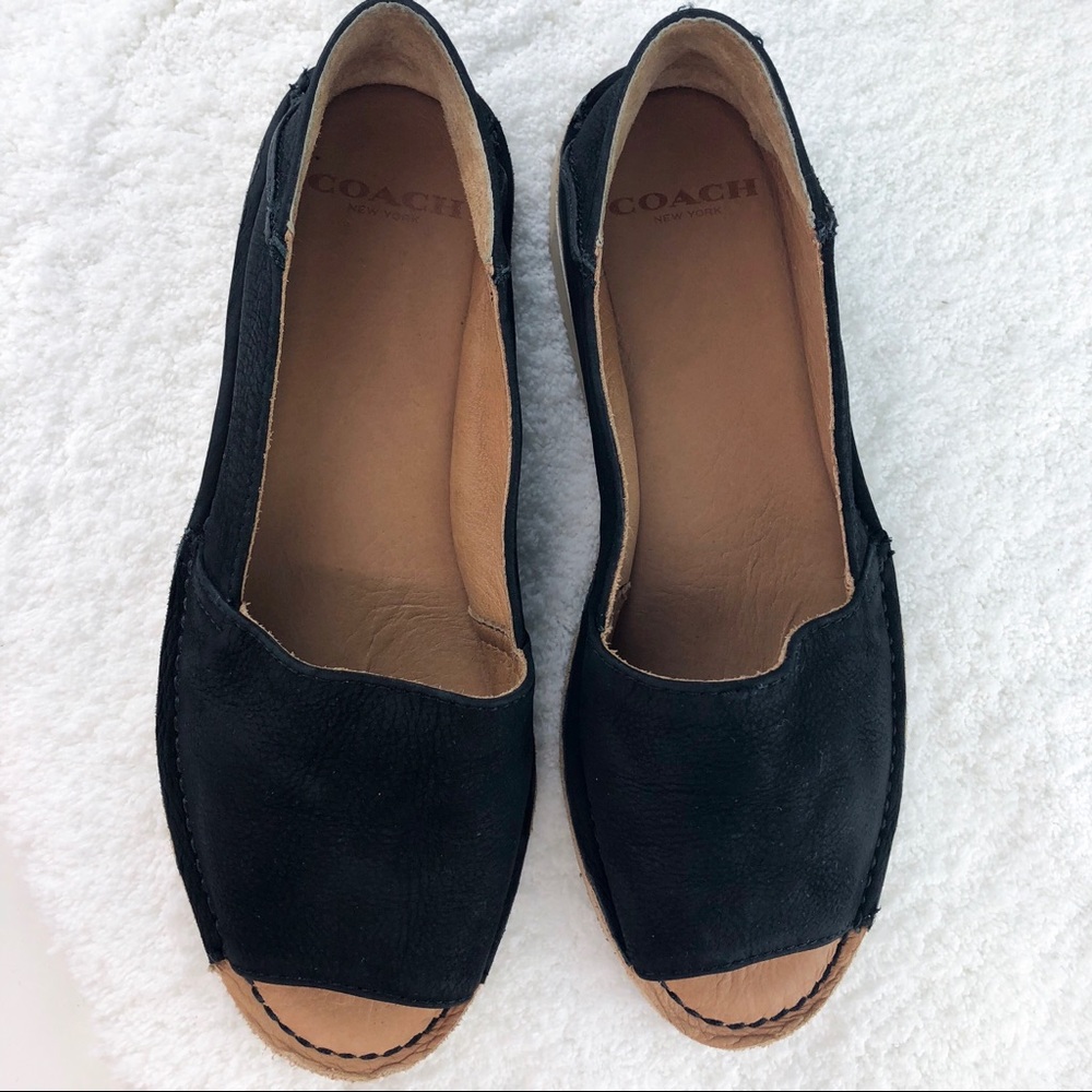 Coach Lydia leather peep toe flats